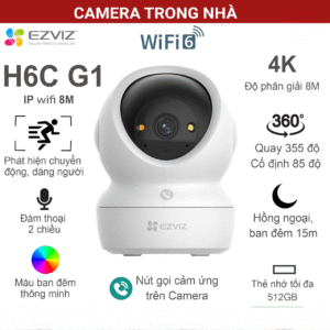 Camera trong nhà EZVIZ H6C G1 4K quay quét thông minh wifi 6